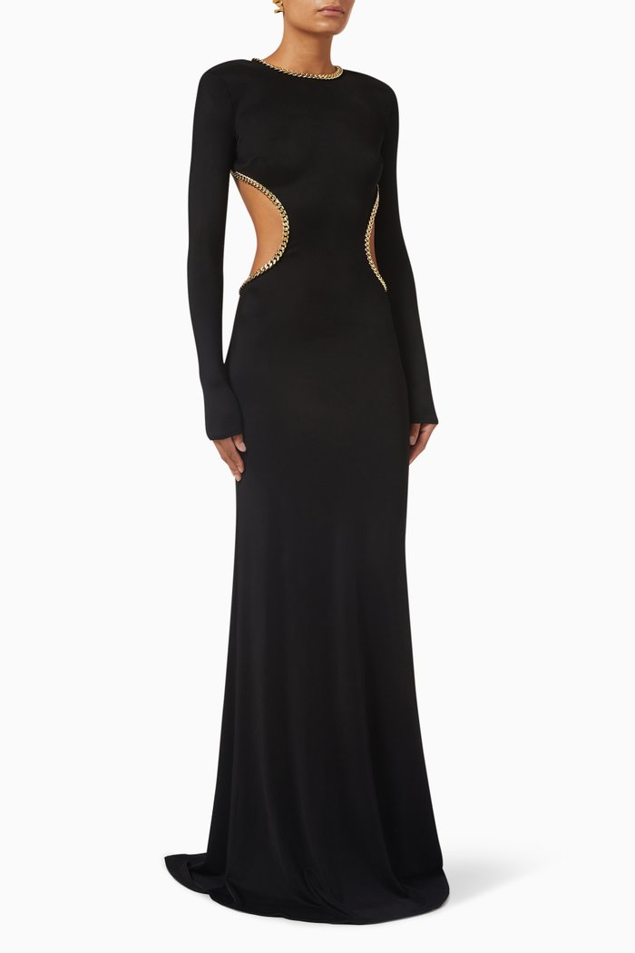 

Chain Embellished Maxi Dress in Viscose, Black