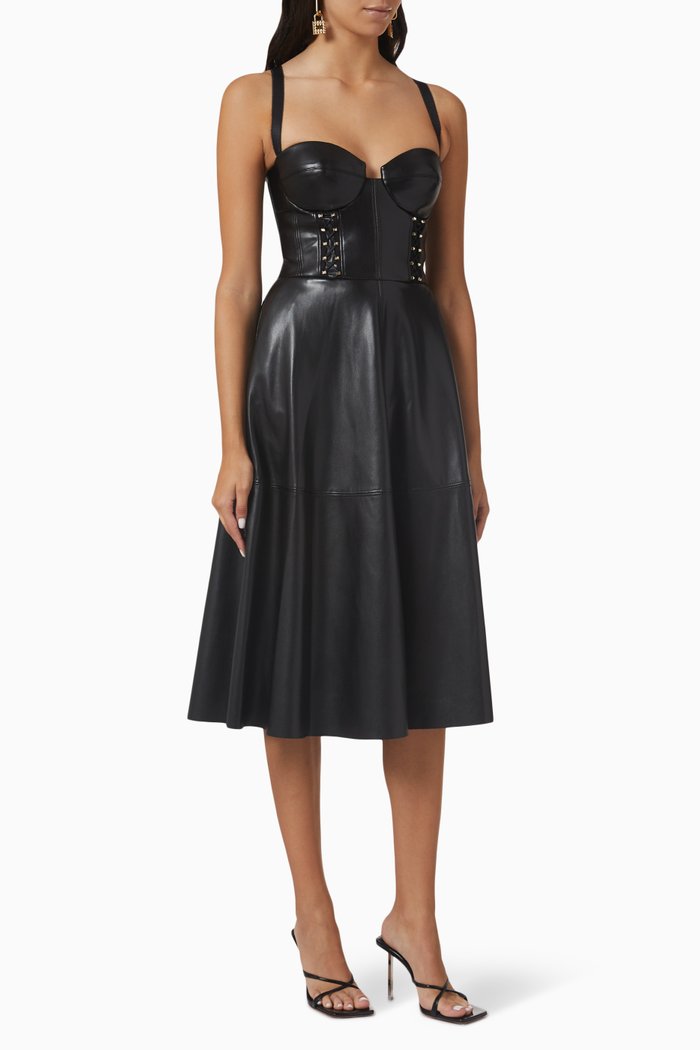 

Corset-style Midi Dress in Faux Leather, Black