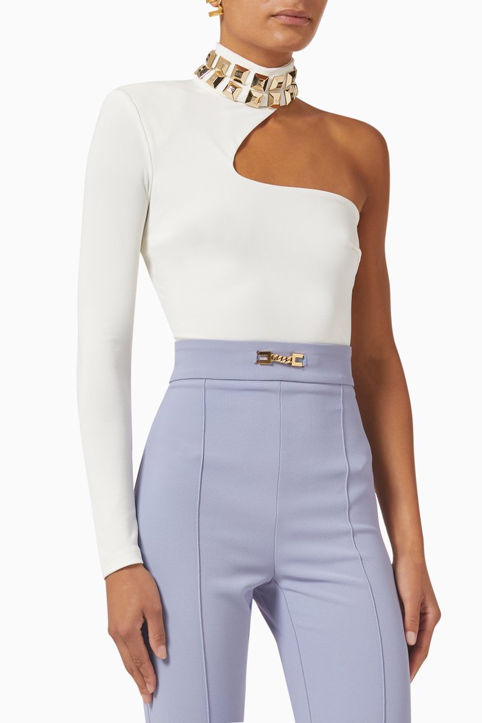 

Studded One-shoulder Bodysuit in Viscose, White