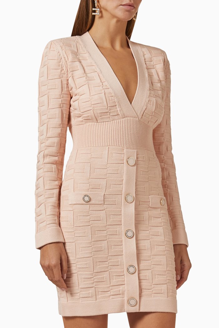 

Embossed-logo Mini Dress in Knit, Pink