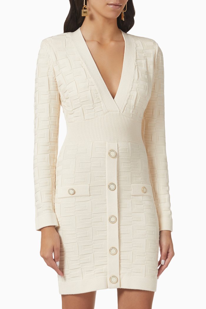 

Embossed-logo Mini Dress in Knit, Neutral