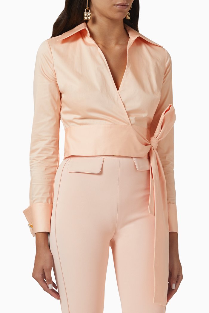 

Crossover Cropped Shirt in Cotton-satin, Pink