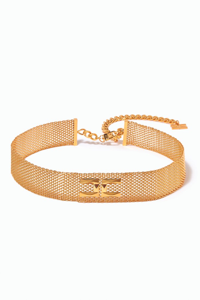 

Logo Belt in Metal Ring Mesh, Gold
