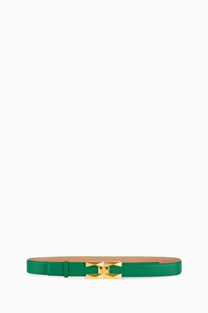 

Logo High-waist Thin Belt in Faux Leather, Green