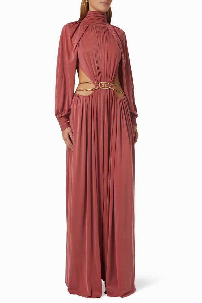 

Logo-belt Cut-out Maxi Dress in Jersey, Pink