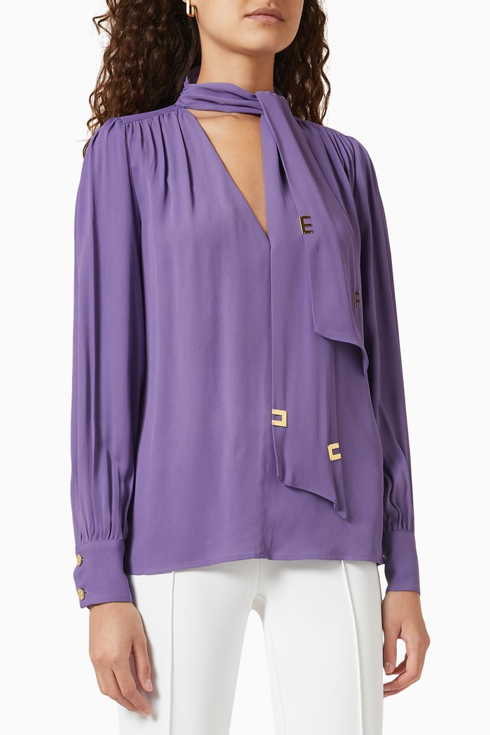 Foulard Scarf Blouse in Georgette, Purple