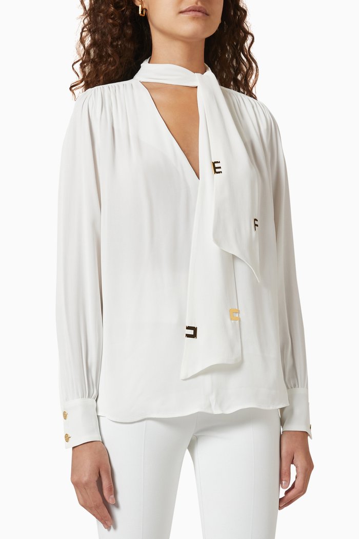 

Foulard Scarf Blouse in Georgette, White