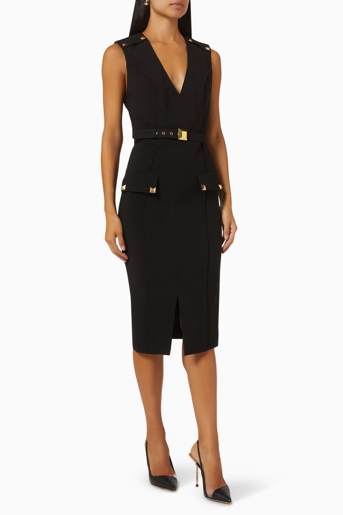 

Studded Midi Dress in Bonded Crepe, Black