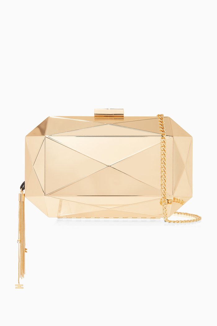 

Rigid Faceted Clutch Bag in Metal, Gold