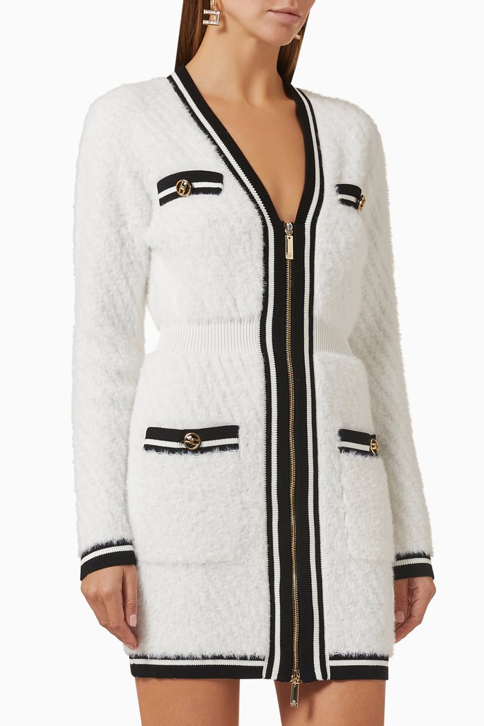 

Zipped Mini Dress in Knit, White