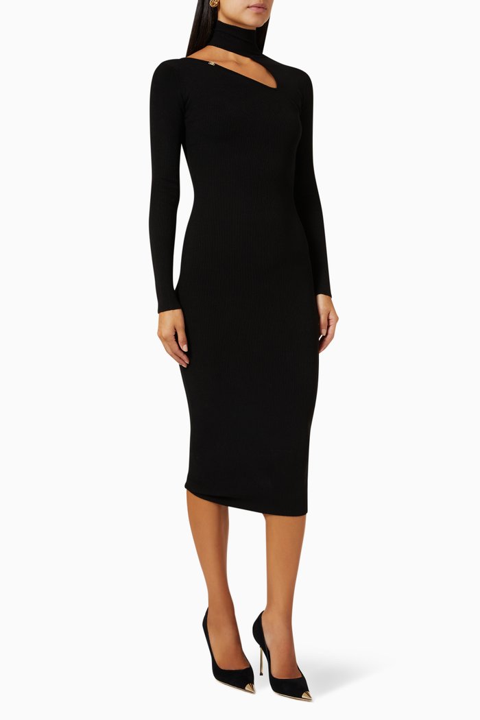 

Cut-out Midi Dress in Lyocell, Black