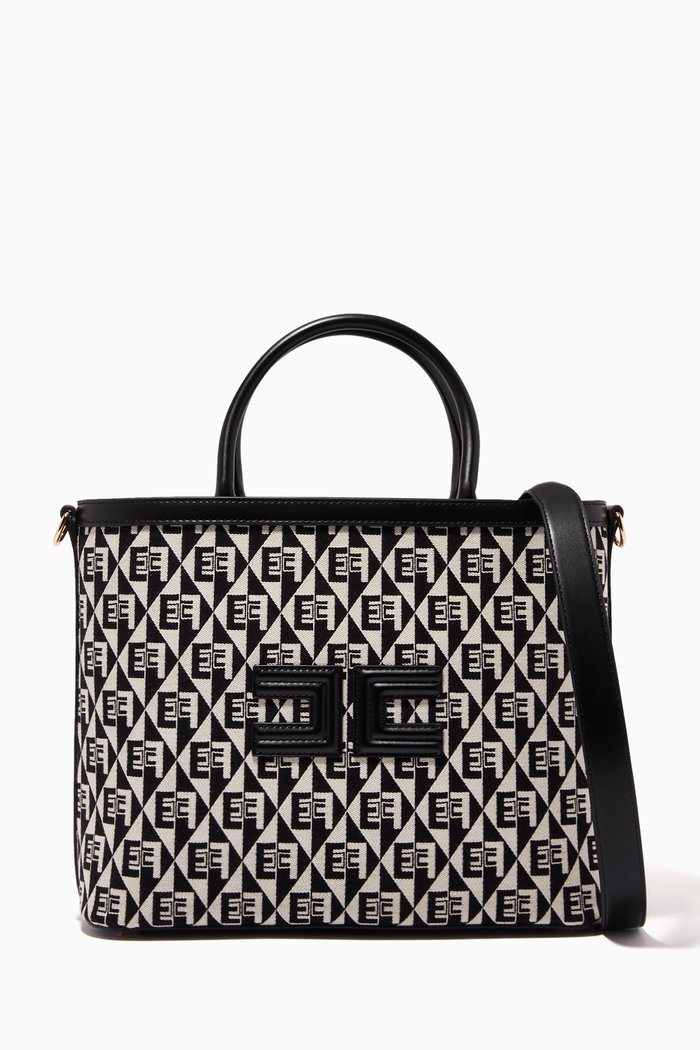 

Medium Tote Bag in Diamond Jacquard Fabric, Black