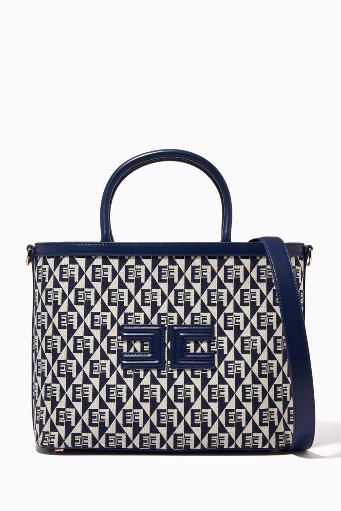 

Medium Tote Bag in Diamond Jacquard Fabric, Blue