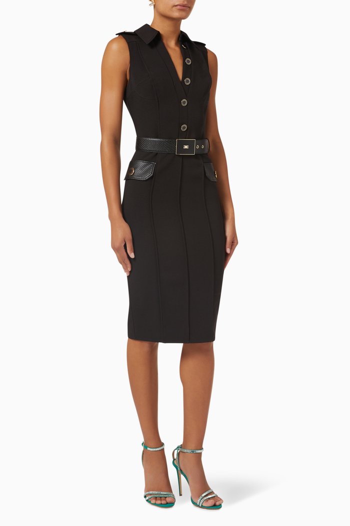 

Buttoned Logo Dress in Fabric, Black