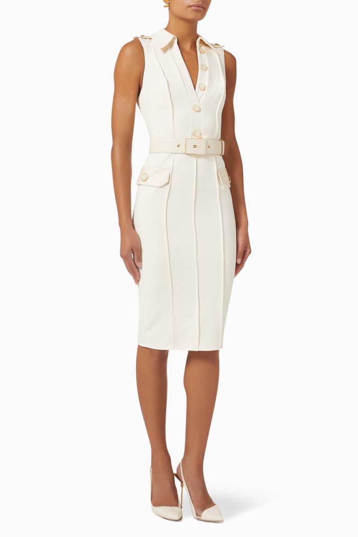 

Buttoned Logo Dress in Fabric, Neutral