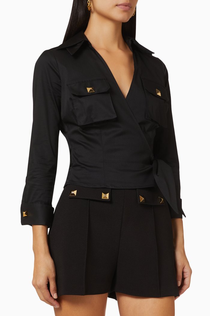 

Wrap Shirt in Cotton Poplin, Black