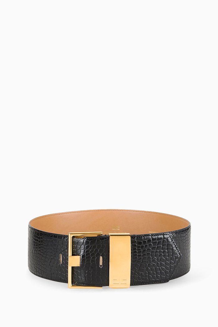 

Maxi Croc-embossed Belt in Faux Leather, Black