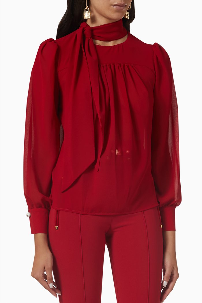 

Neck-tie Top in Georgette, Red