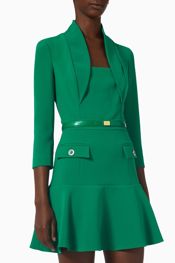 

Bolero Jacket Dress in Stretch Crepe, Green
