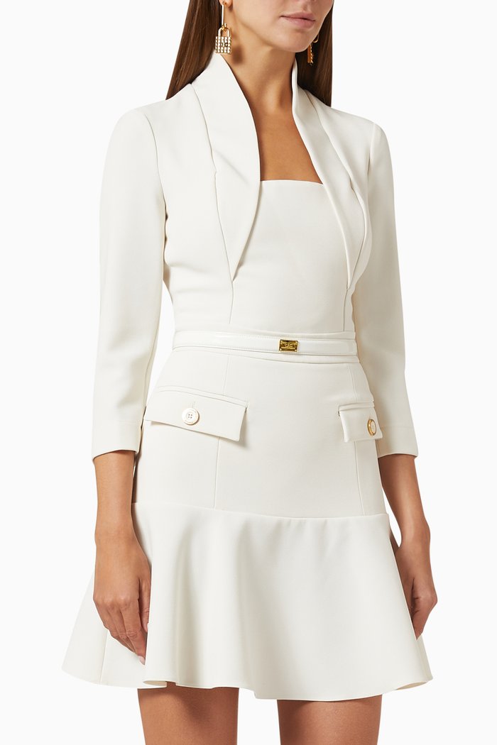 

Bolero Jacket Dress in Stretch Crepe, Neutral