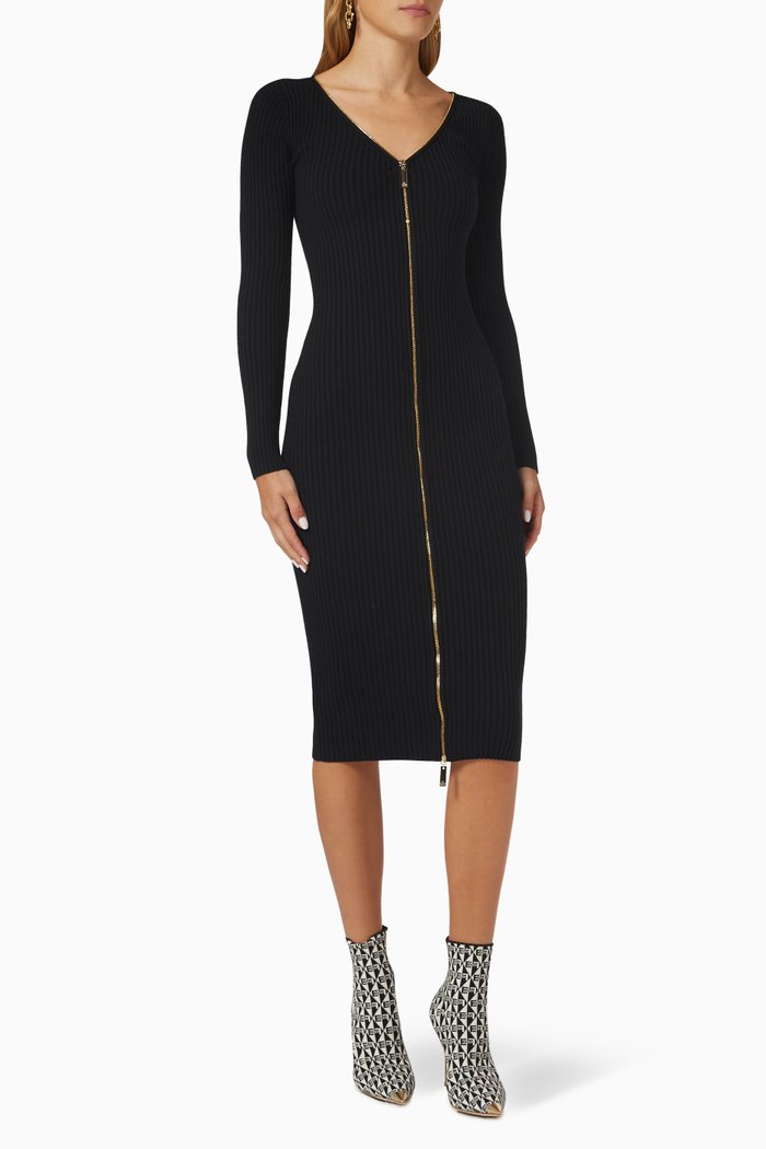 

Midi Dress in Ribbed Knit, Black