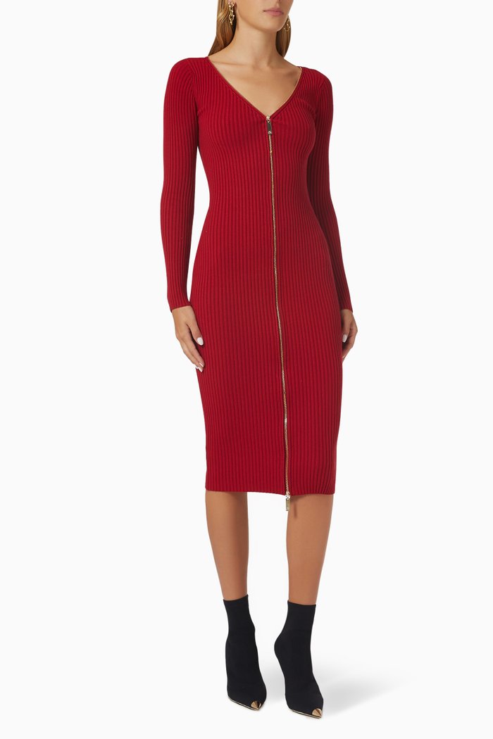 

Midi Dress in Ribbed Knit, Red