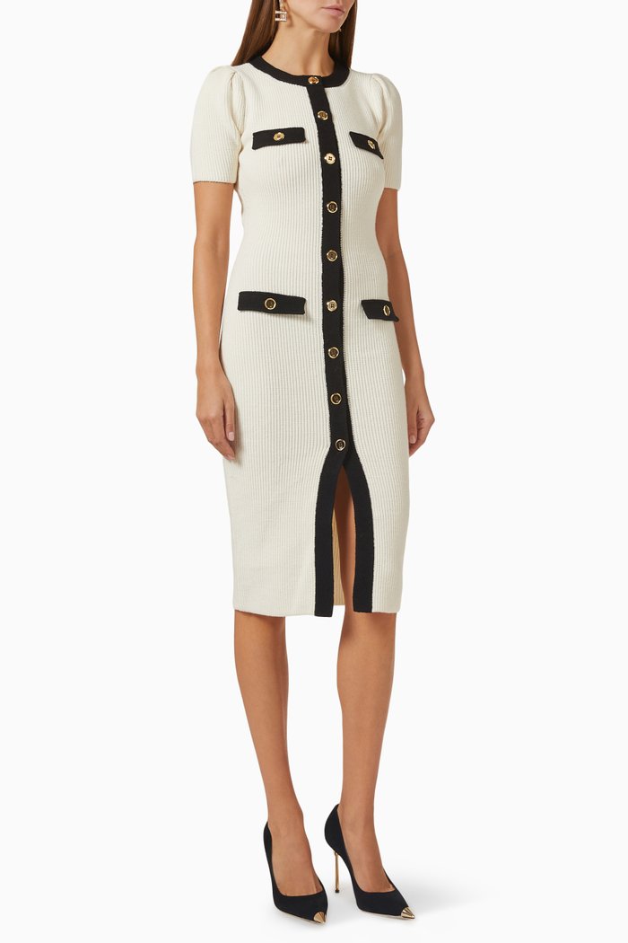 

Buttoned Midi Dress in Knit, Neutral
