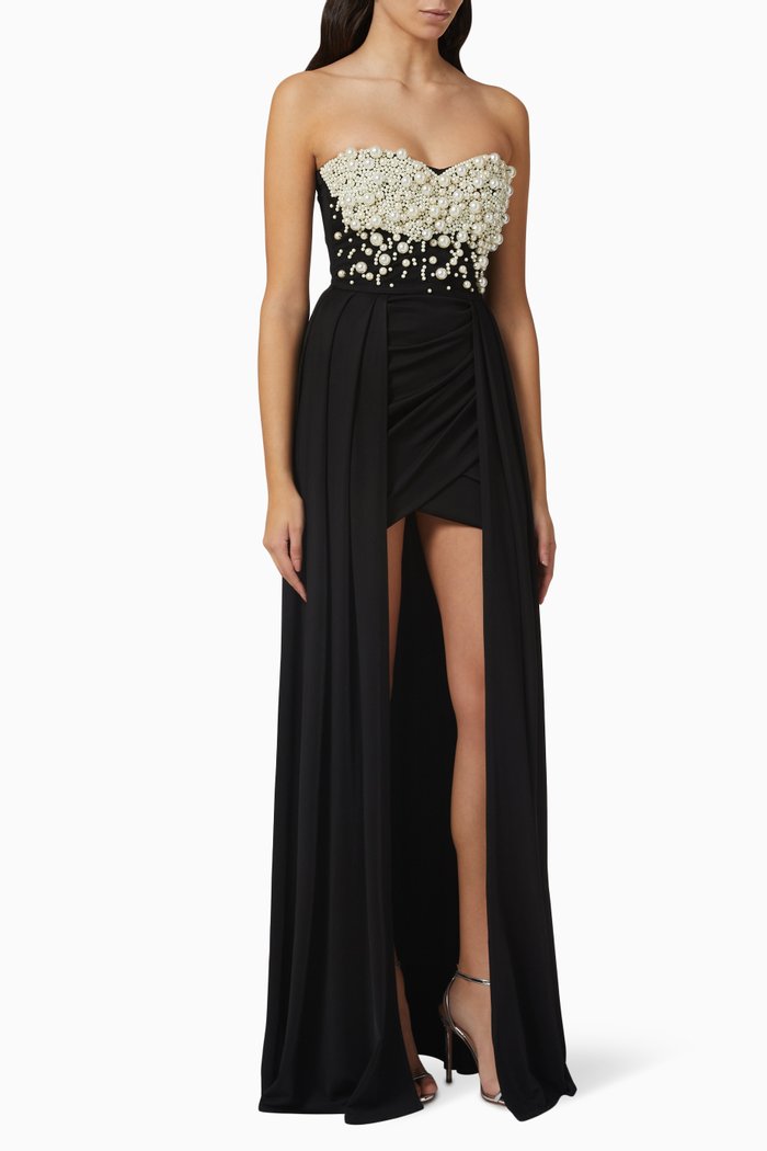 

Embellished Red Carpet Dress in Viscose, Black