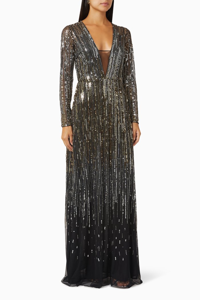 

Red Carpet Sequined Maxi Dress in Viscose, Black