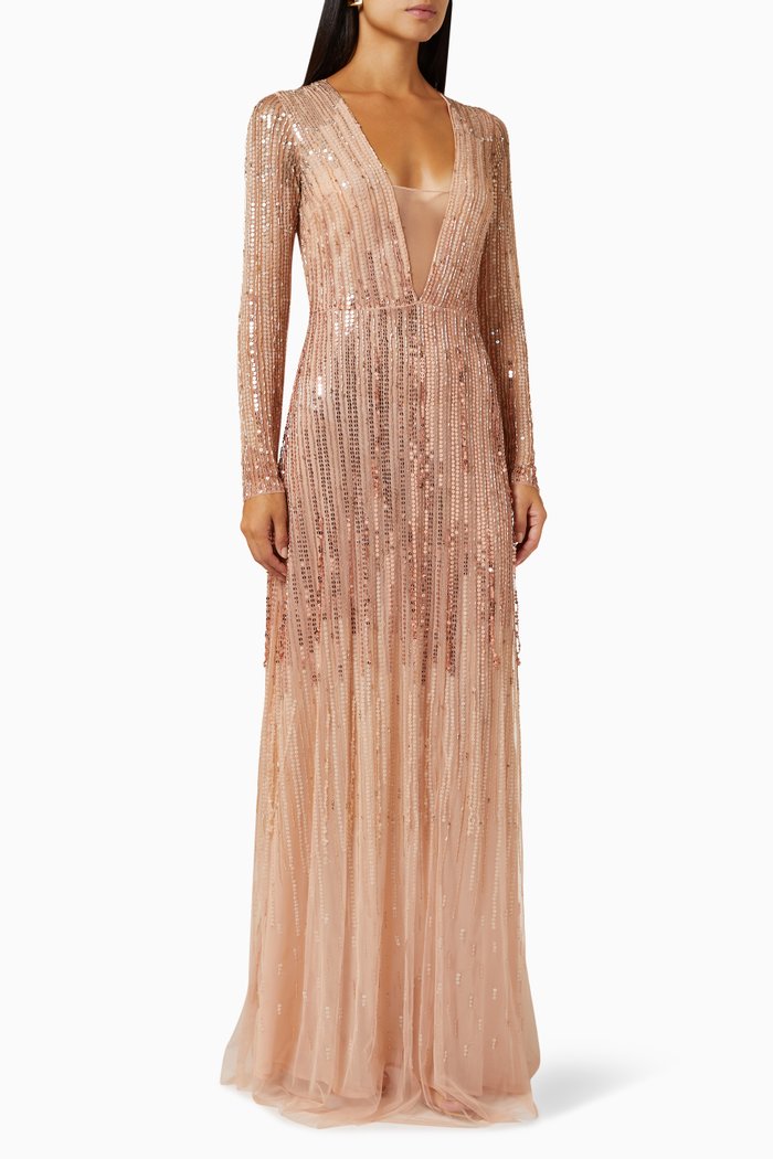 

Red Carpet Sequined Maxi Dress in Viscose, Brown