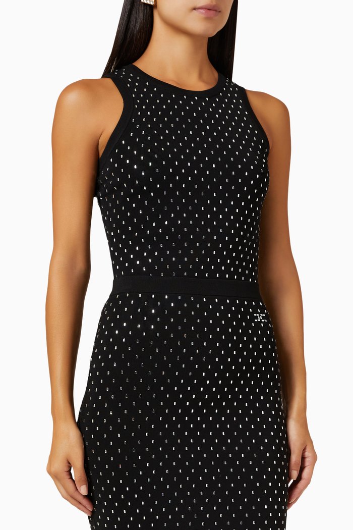 

Crystal Embellished Bodysuit in Viscose-knit, Black