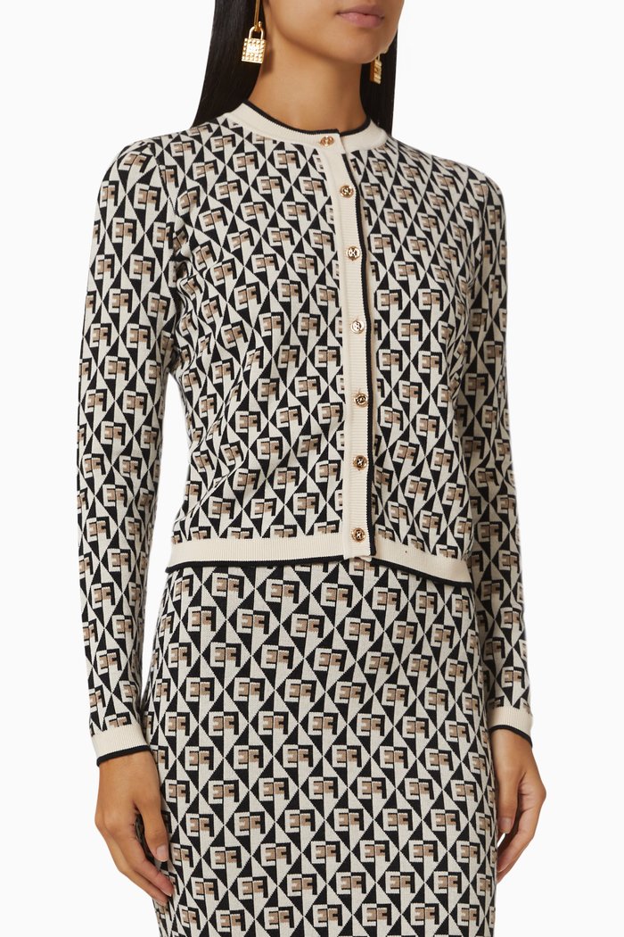 

Crewneck Cardigan in Logo-jacquard, Black