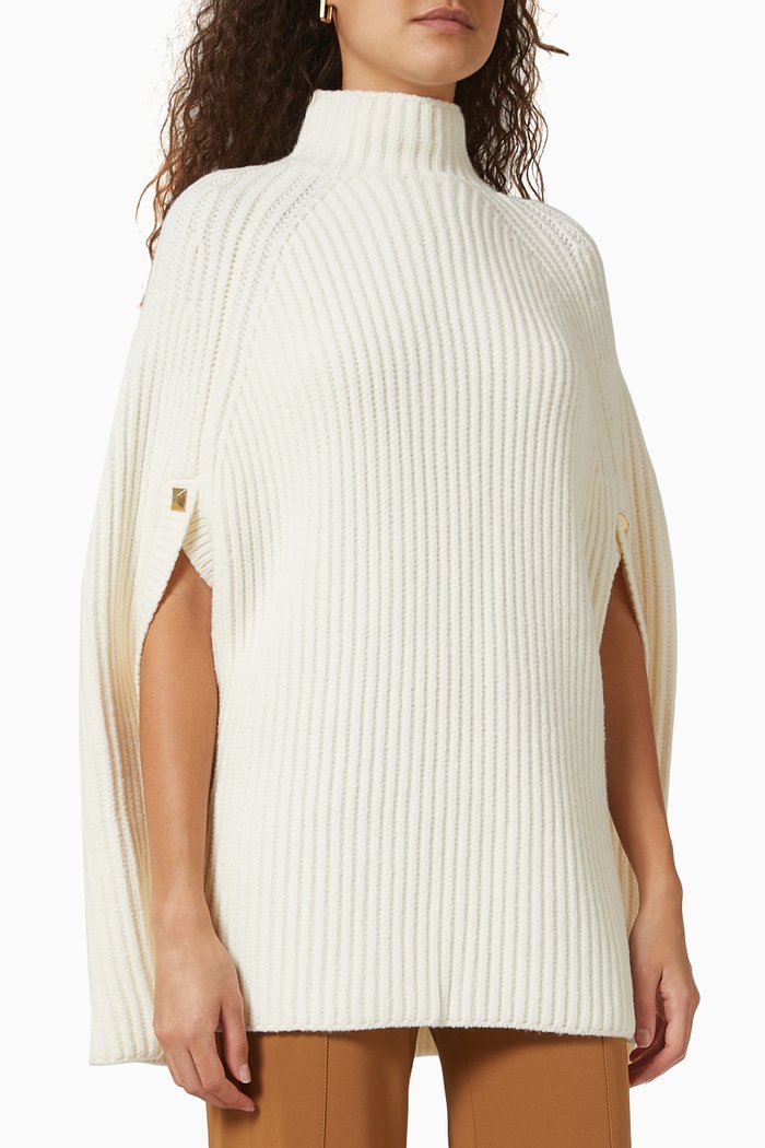 

Cape Sweater in Wool Rib-knit, Neutral