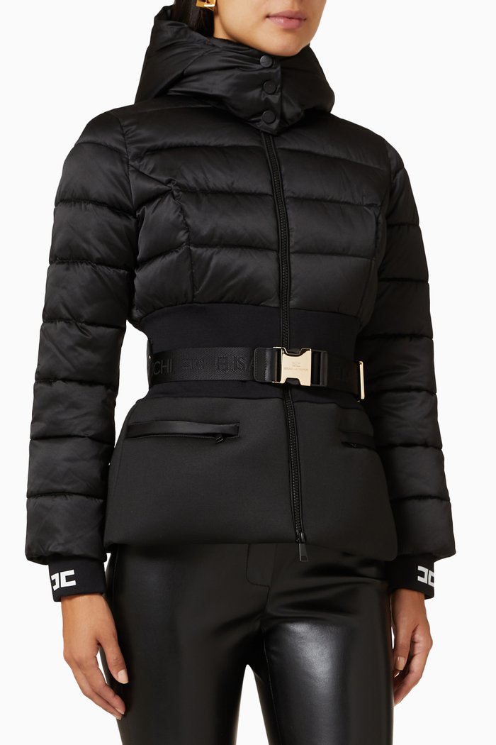 

Padded Peplum Jacket in Quilted Fabric, Black