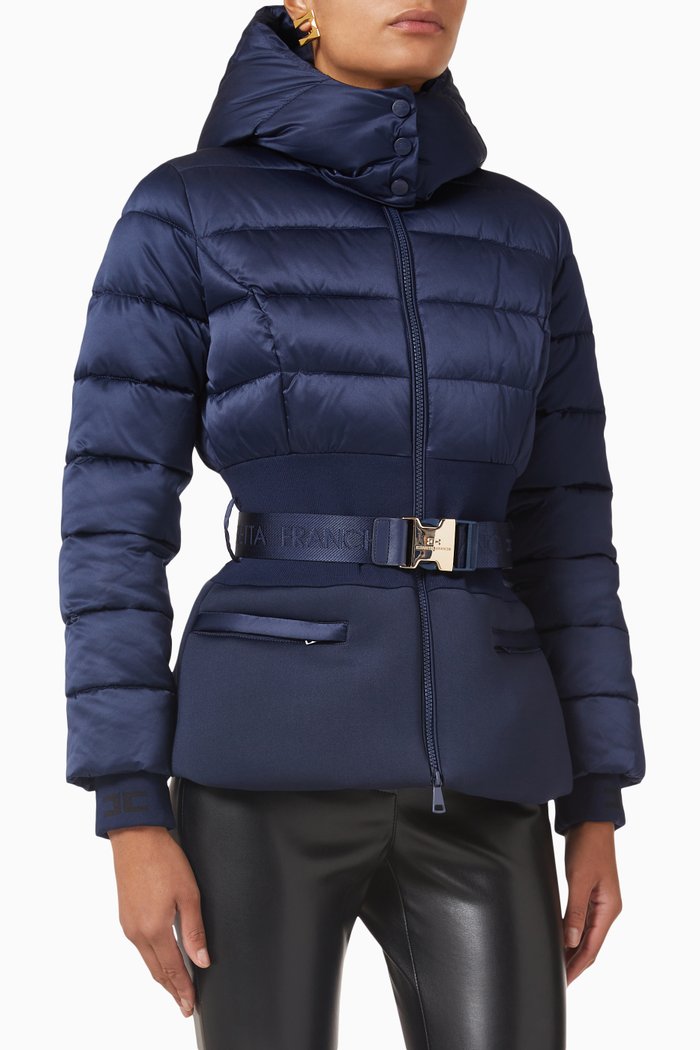 

Padded Peplum Jacket in Quilted Fabric, Blue