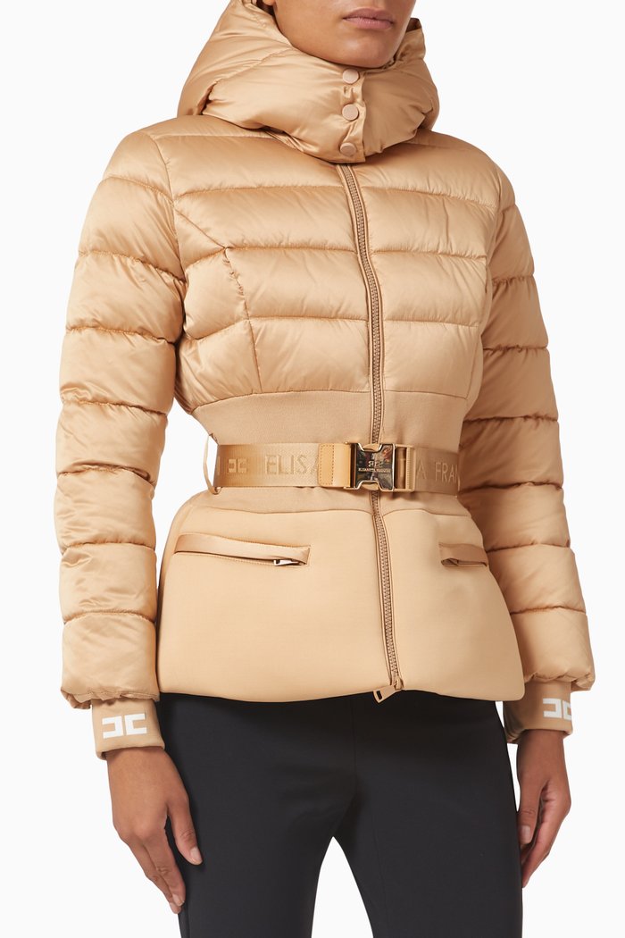 

Padded Peplum Jacket in Quilted Fabric, Brown