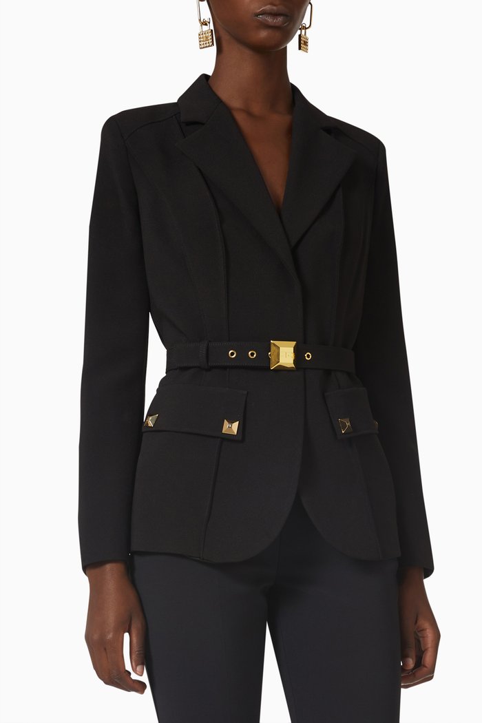 

Belted Blazer in Crepe, Black