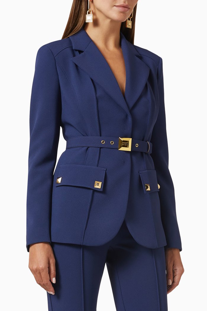 

Belted Blazer in Crepe, Blue
