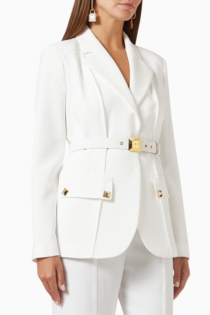 

Belted Blazer in Crepe, White