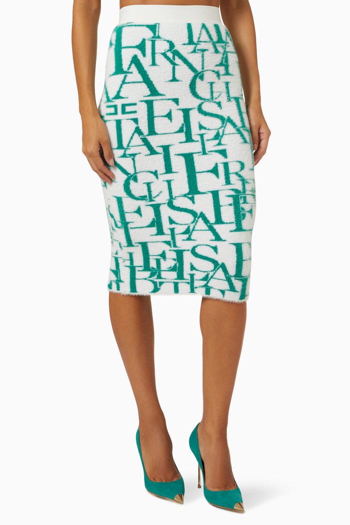 

Logo Print Midi Skirt in Chenille, White