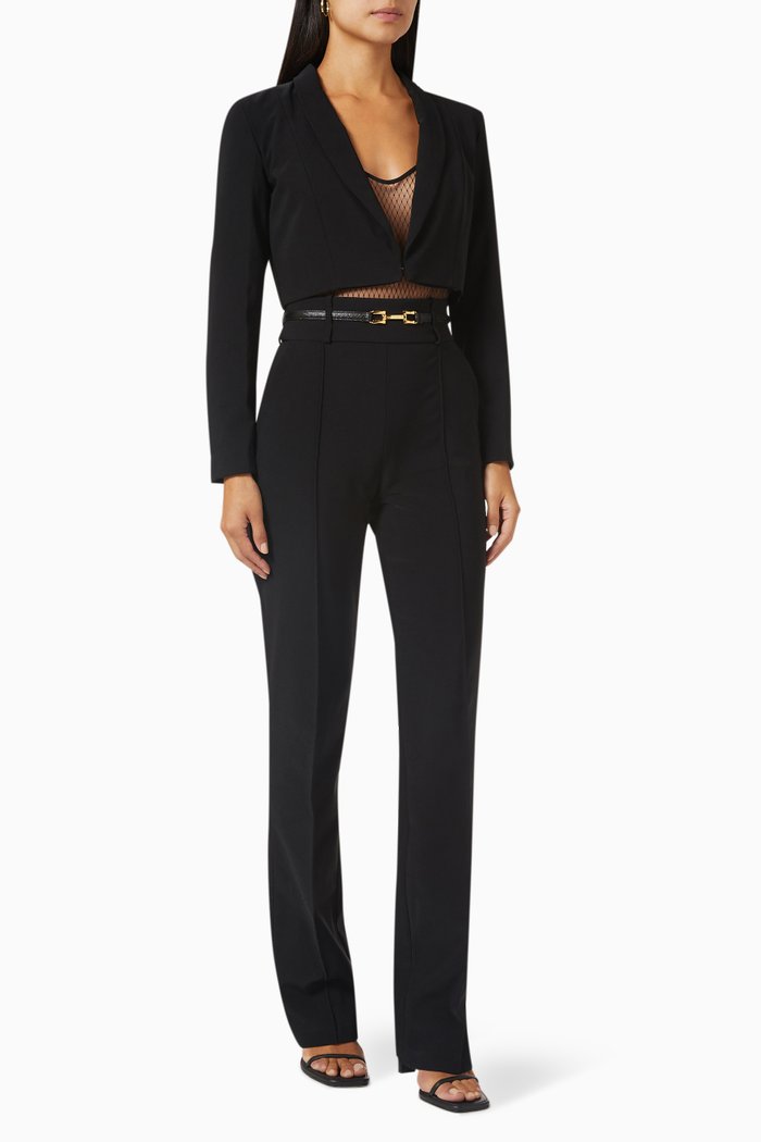 

Embroidered High-rise Jumpsuit in Fabric, Black