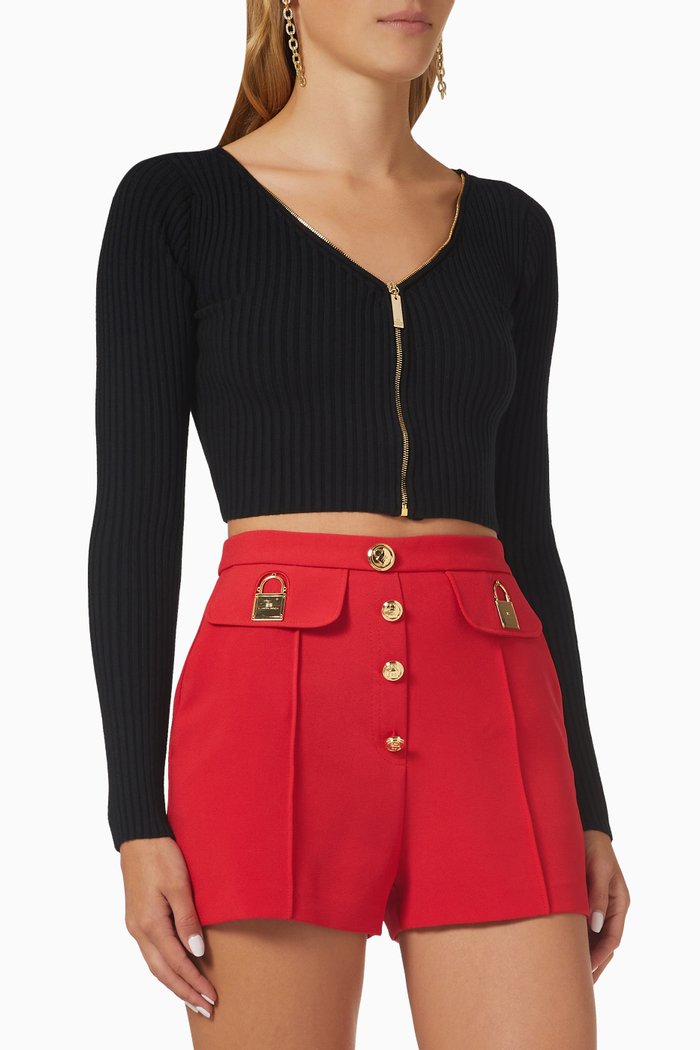 

Zip Crop Top in Ribbed Knit, Black