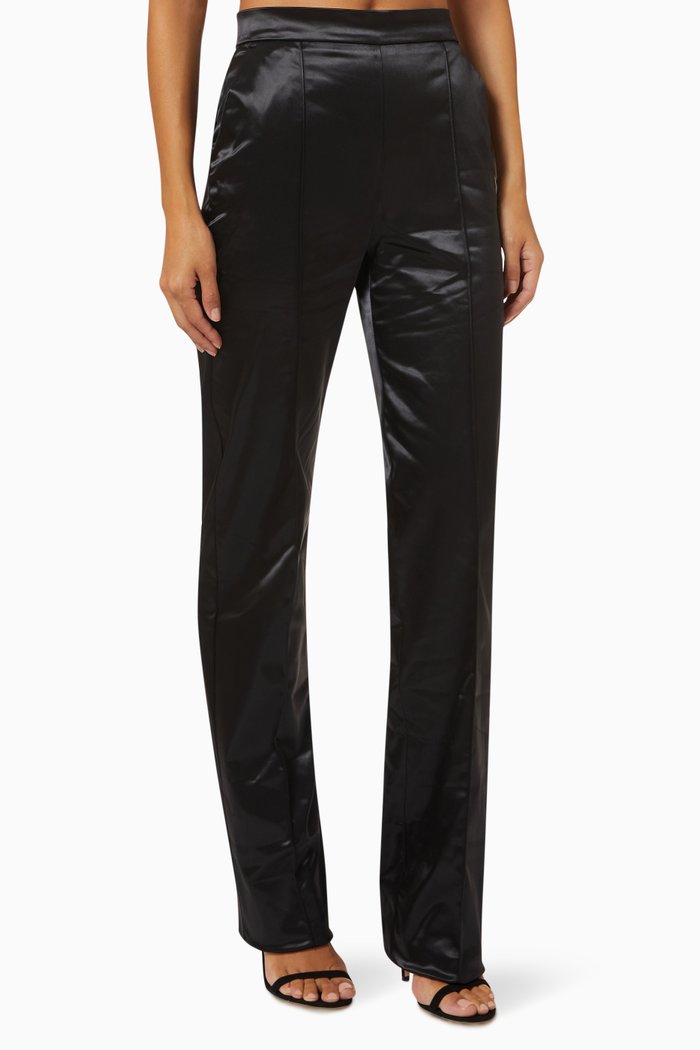 

High-waist Pants in Satin, Black