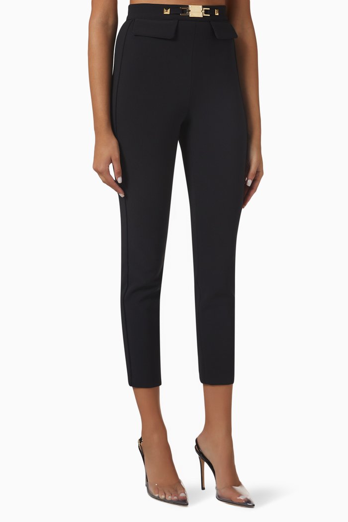 Horsebit Straight-fit Pants in Stretch Crepe, Black