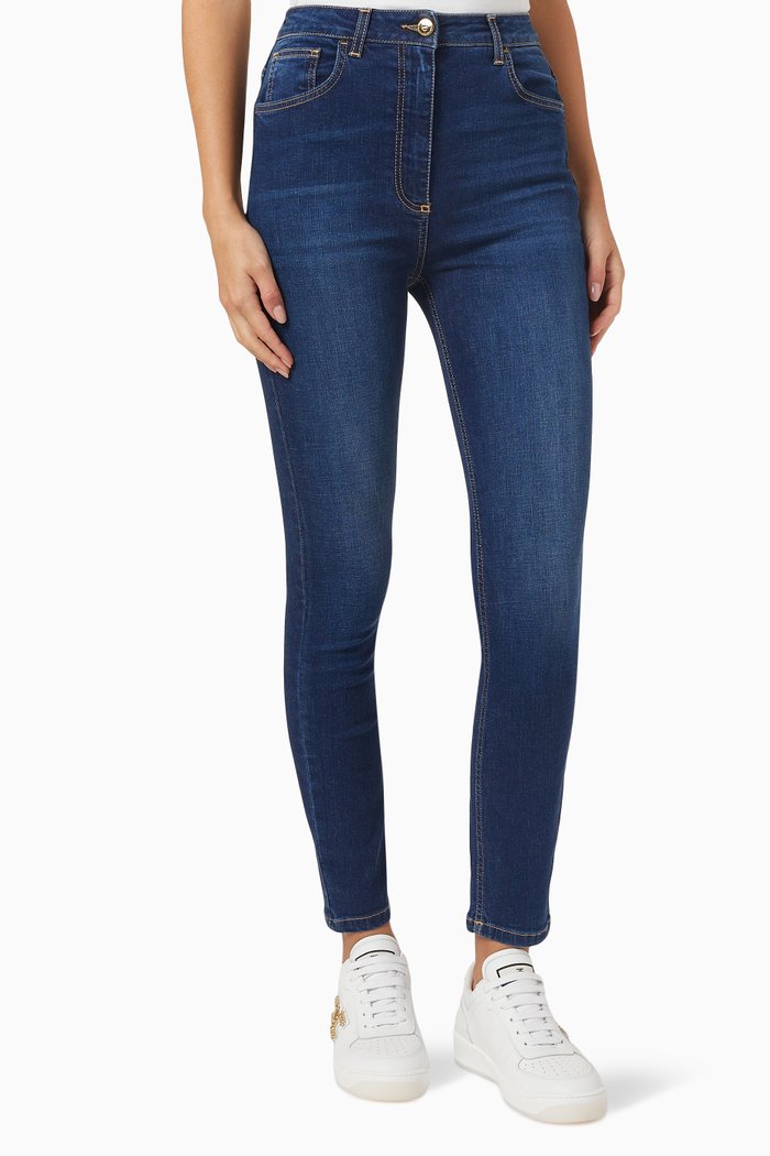 

Five-pocket Skinny Jeans in Cotton Denim, Blue