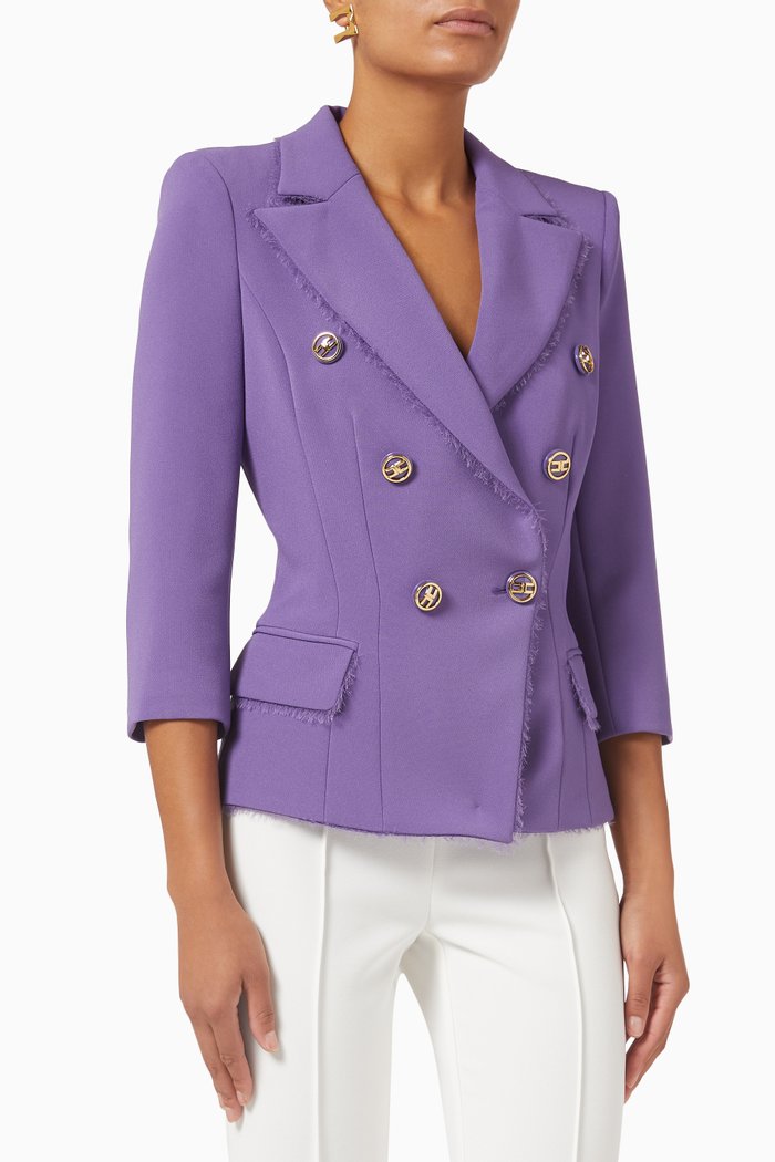 

Double-breasted Frayed Jacket in Fabric, Purple