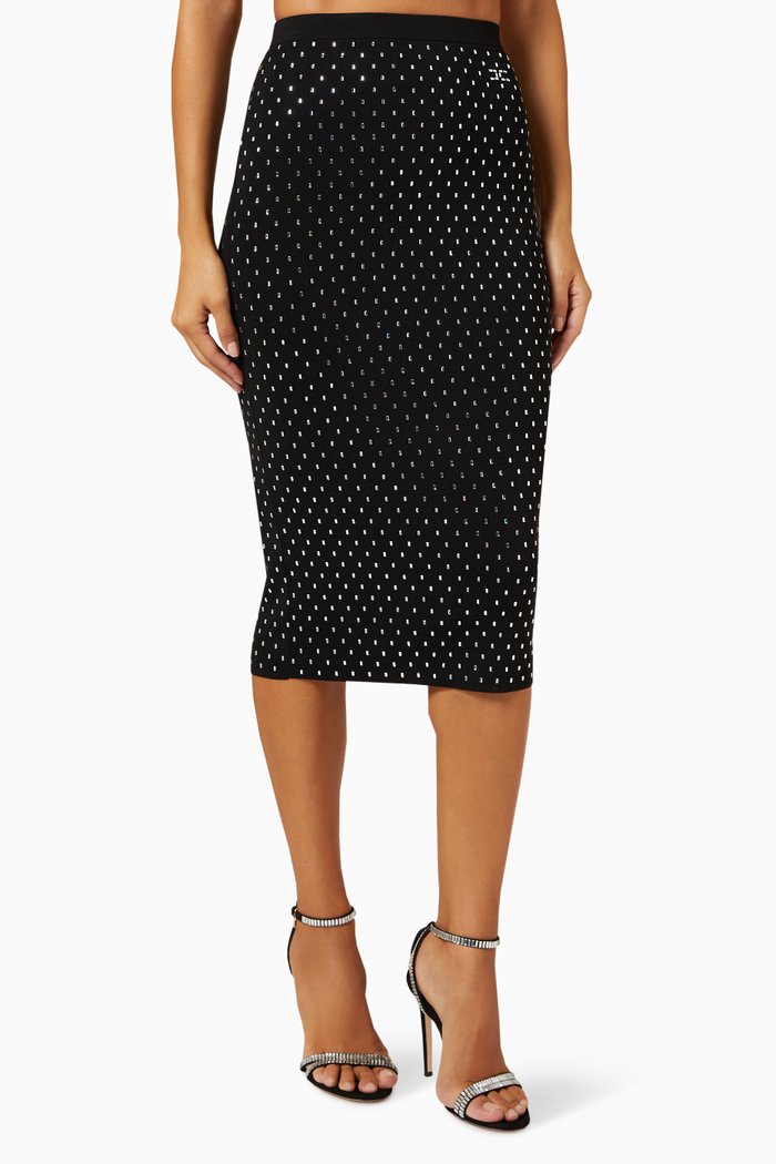 

Crystal Embellished Pencil Skirt in Viscose, Black