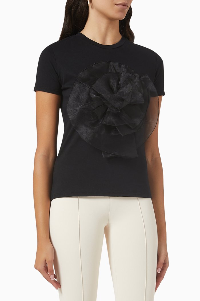 Organza Rose T-shirt in Cotton Jersey, Black