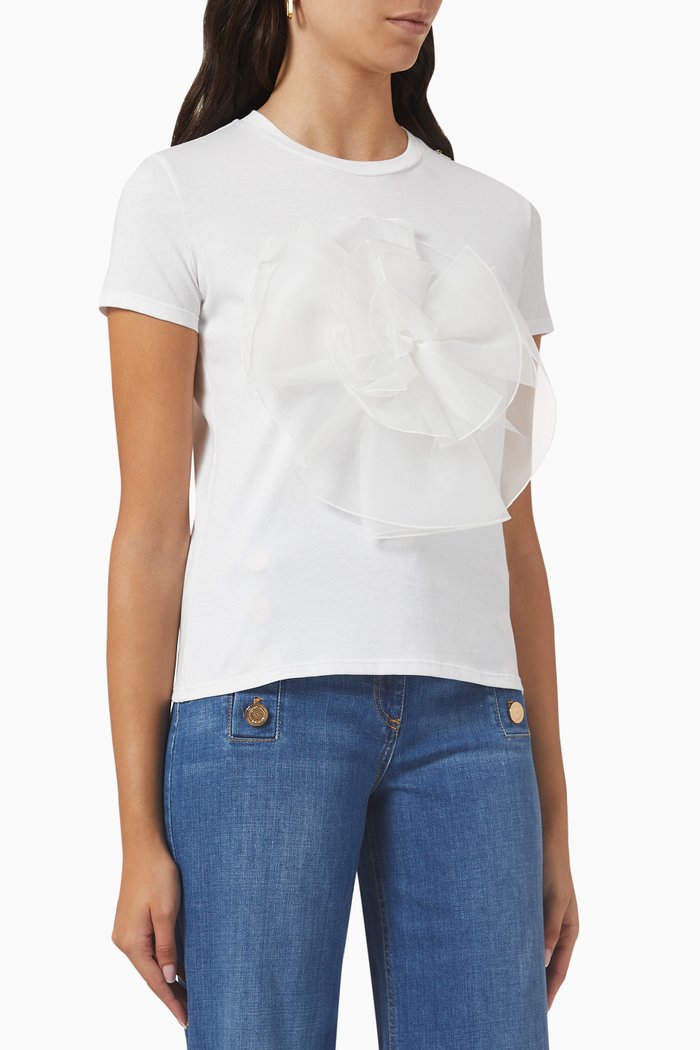 Organza Rose T-shirt in Cotton Jersey, White