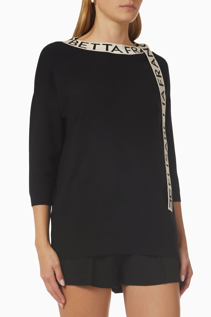 

Foulard Scarf Logo Top in Viscose Blend, Black